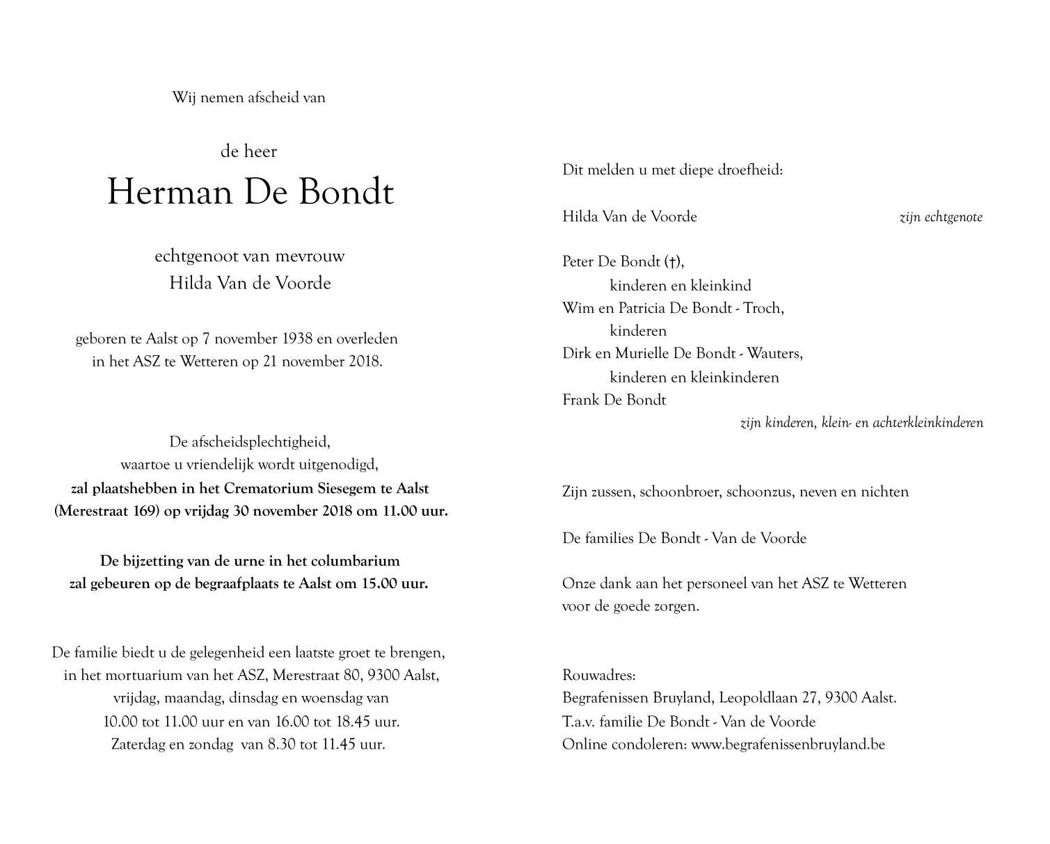 Overlijdensberichten Begrafenissen Bruyland